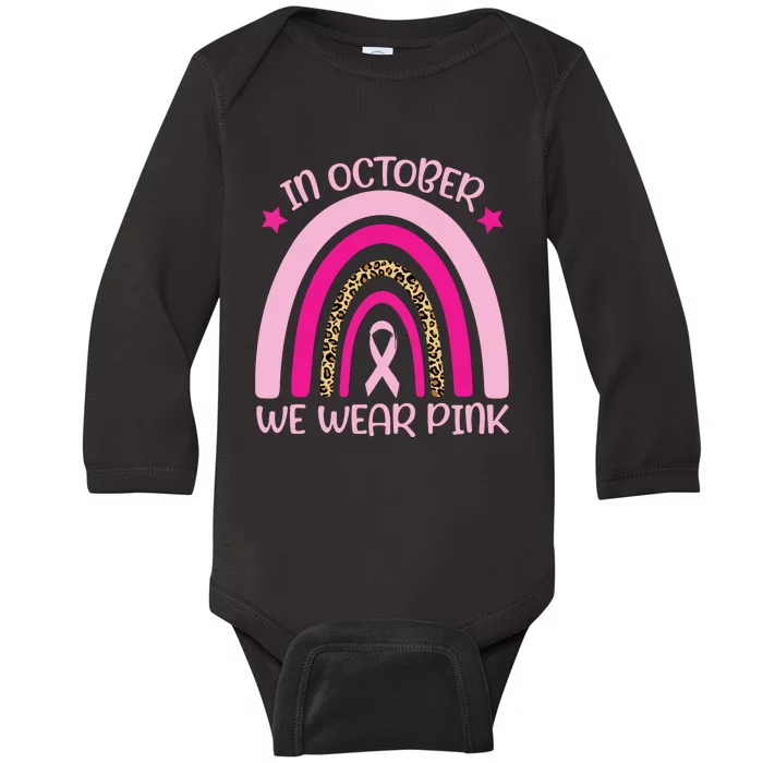 In October We Wear Pink Breast Cancer Awareness Kids Boy Baby Long Sleeve Bodysuit