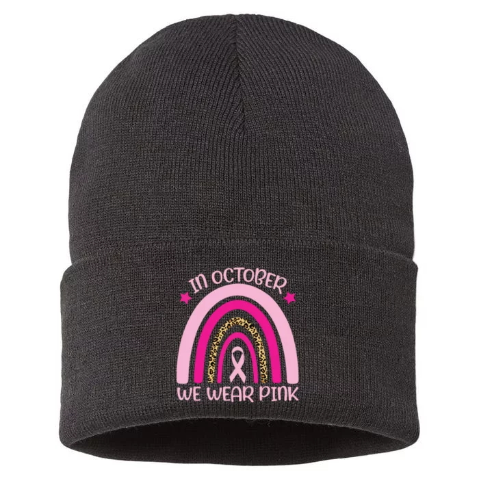 In October We Wear Pink Breast Cancer Awareness Kids Boy Sustainable Knit Beanie