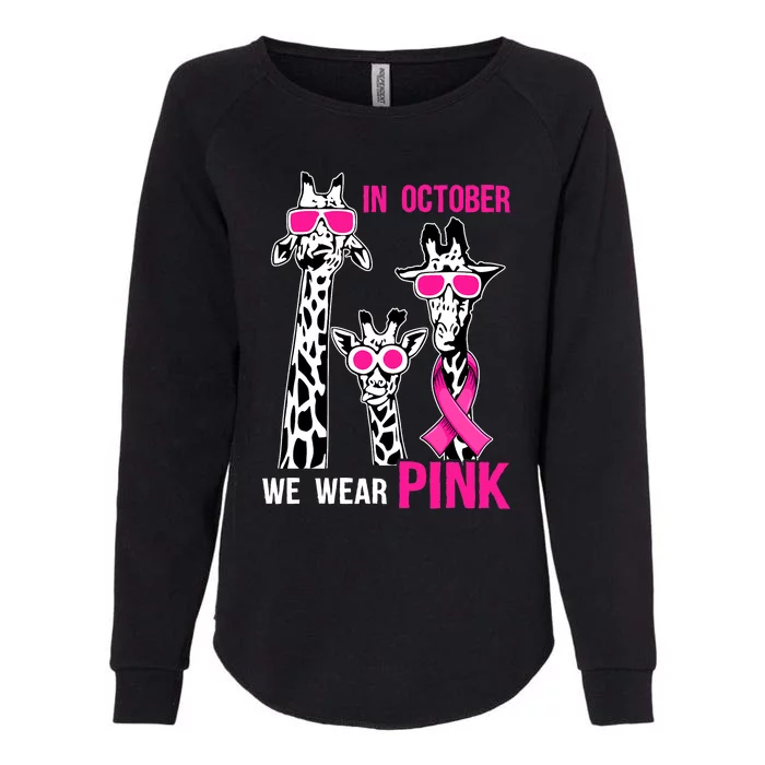 In October We Wear Pink Giraffe Ribbon Breast Cancer Warrior Womens California Wash Sweatshirt