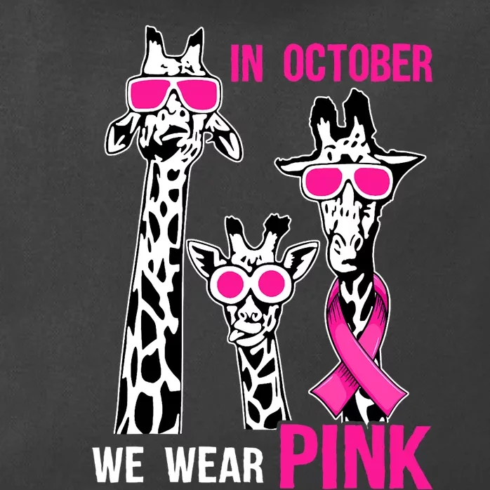 In October We Wear Pink Giraffe Ribbon Breast Cancer Warrior Zip Tote Bag