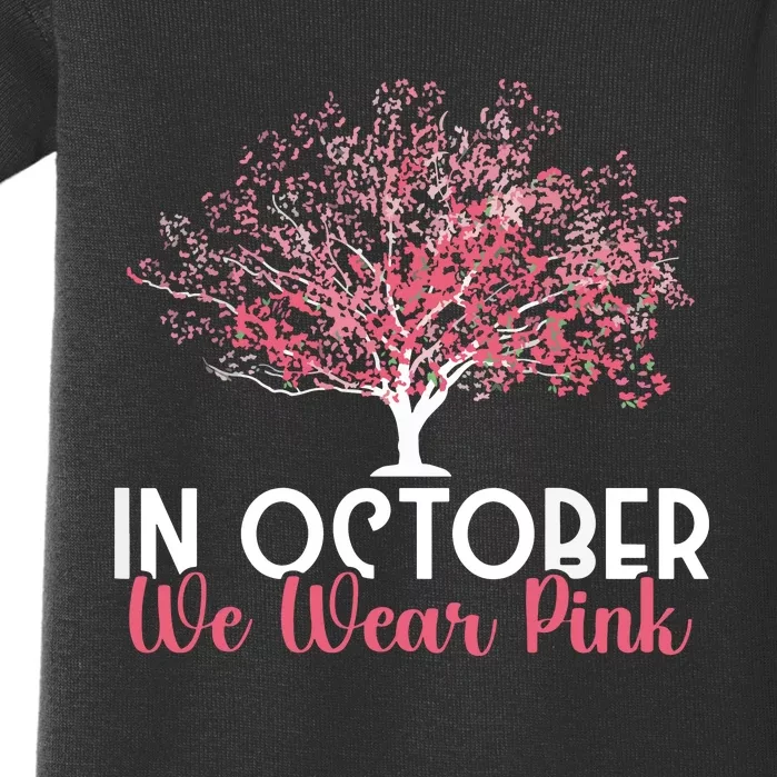 In October We Wear Pink Breast Cancer Awareness Tree Baby Bodysuit