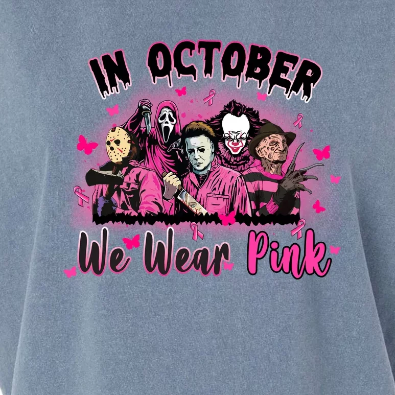 In October We Wear Pink Scary Movies Breast Cancer Garment-Dyed Women's Muscle Tee