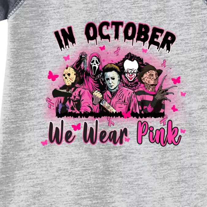 In October We Wear Pink Scary Movies Breast Cancer Infant Baby Jersey Bodysuit