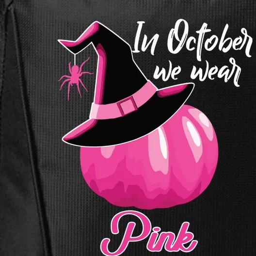 In October We Wear Pink Breast Cancer Pumpkin Witch City Backpack