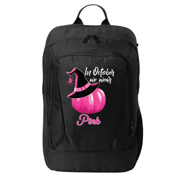 In October We Wear Pink Breast Cancer Pumpkin Witch City Backpack