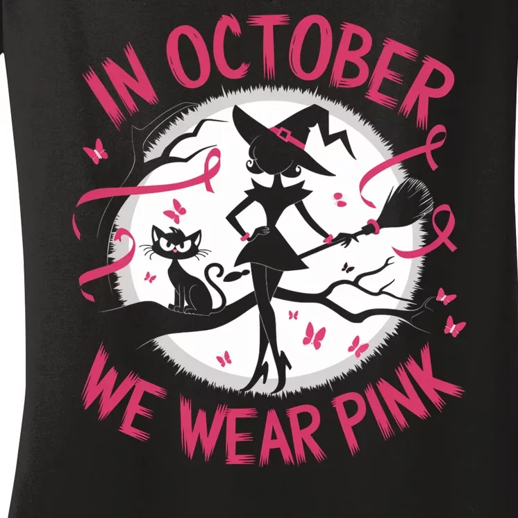 In October We Wear Scary Halloween Witch Costume Crazy Witch Witchy Vibes Women's V-Neck T-Shirt