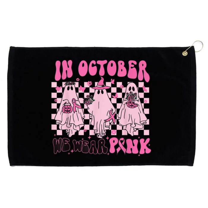 In October We Wear Pink Ghosts For Breast Cancer Wo Girls Grommeted Golf Towel