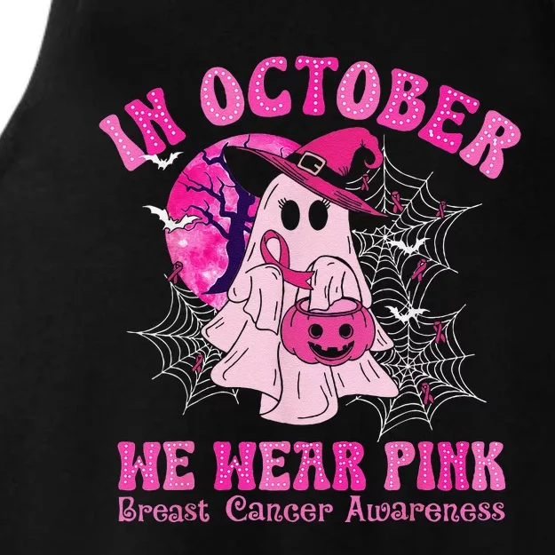 In October We Wear Pin.K Breast Cancer Women Ghost Halloween Ladies Tri-Blend Wicking Tank