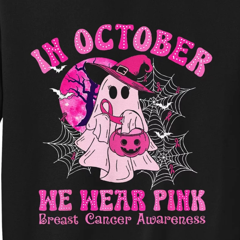 In October We Wear Pin.K Breast Cancer Women Ghost Halloween Sweatshirt