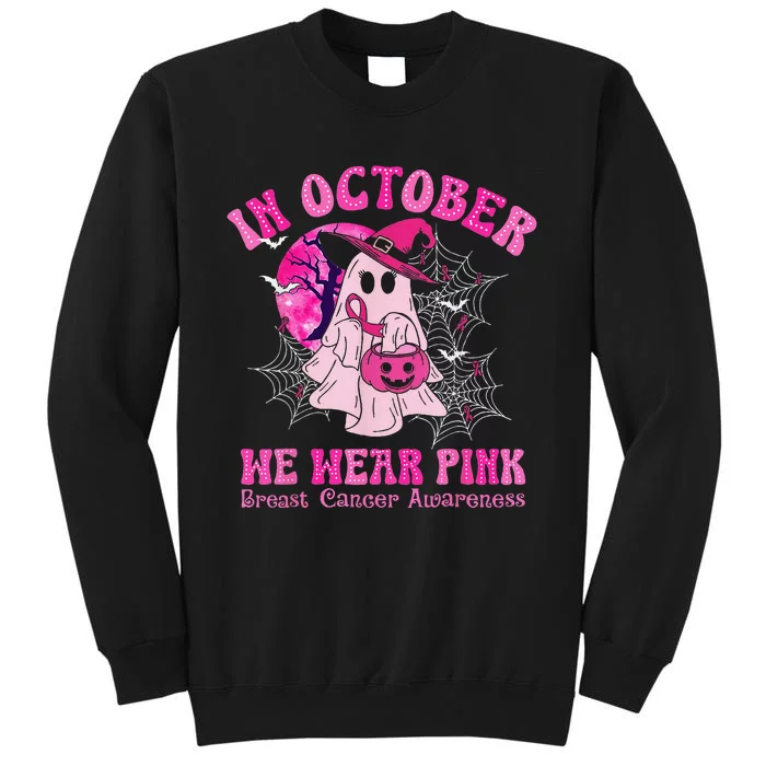 In October We Wear Pin.K Breast Cancer Women Ghost Halloween Sweatshirt