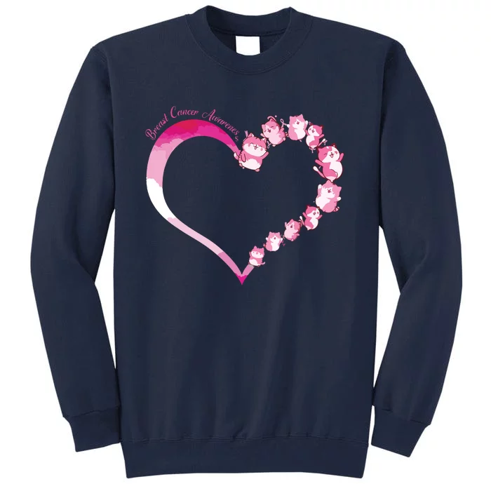 In October We Wear Pink Cute Cat Breast Cancer Awareness Tall Sweatshirt