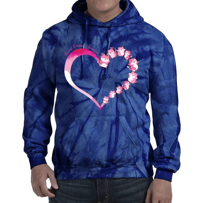 In October We Wear Pink Cute Cat Breast Cancer Awareness Tie Dye Hoodie