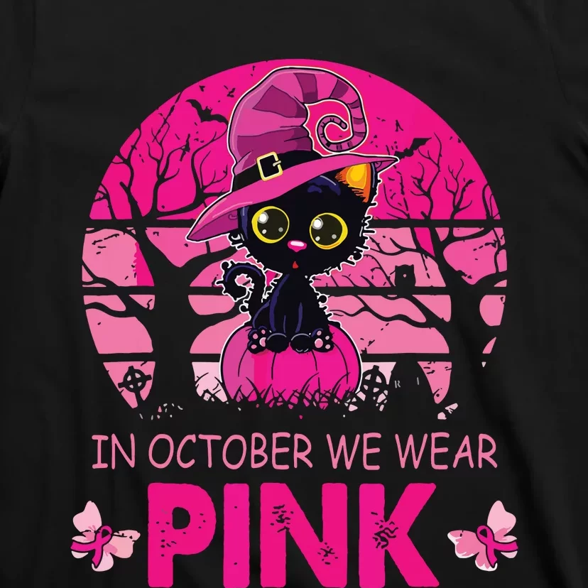 In October We Wear Pink Cute Cat Breast Cancer Awareness T-Shirt