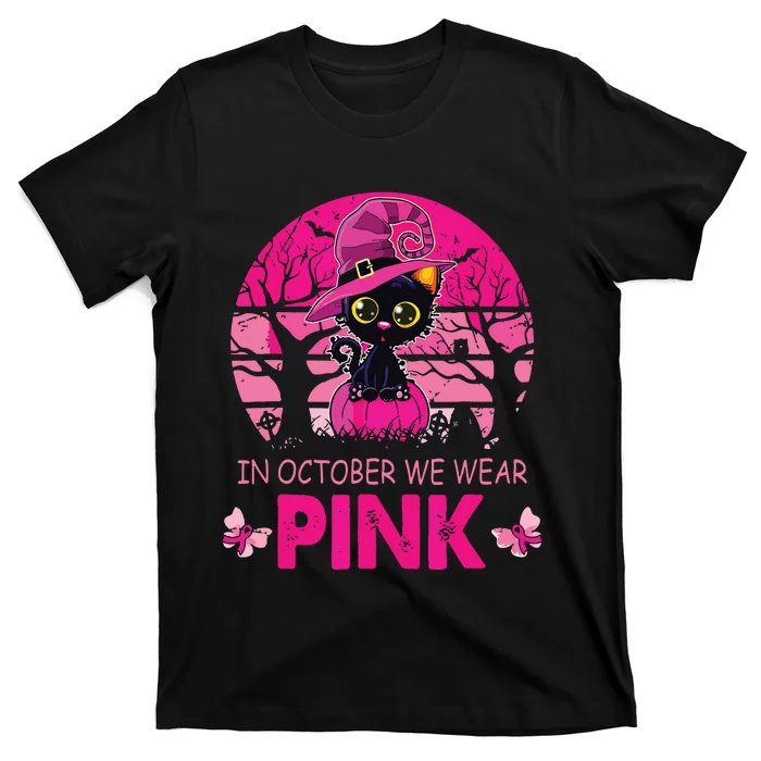 In October We Wear Pink Cute Cat Breast Cancer Awareness T-Shirt