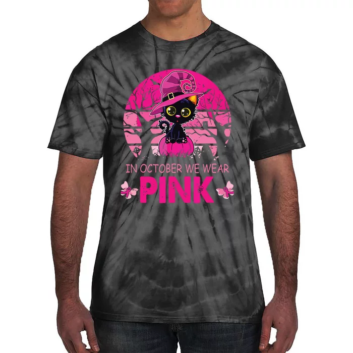 In October We Wear Pink Cute Cat Breast Cancer Awareness Tie-Dye T-Shirt