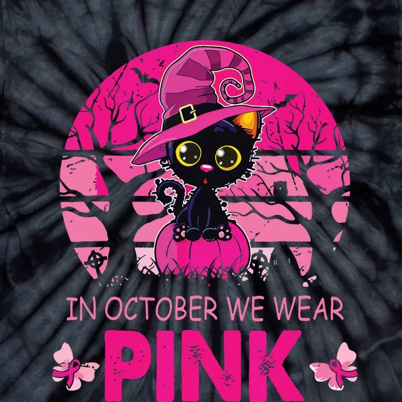 In October We Wear Pink Cute Cat Breast Cancer Awareness Tie-Dye T-Shirt