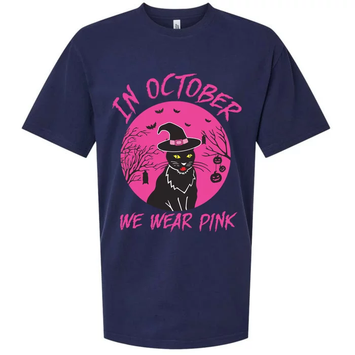 In October We Wear Pink Cute Cat Breast Cancer Awareness Sueded Cloud Jersey T-Shirt