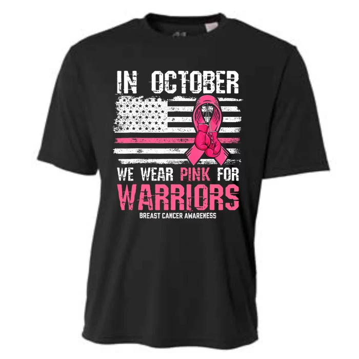 In October We Wear Pink For Warriors Breast Cancer Awareness Design Pink Ribbon Cooling Performance Crew T-Shirt