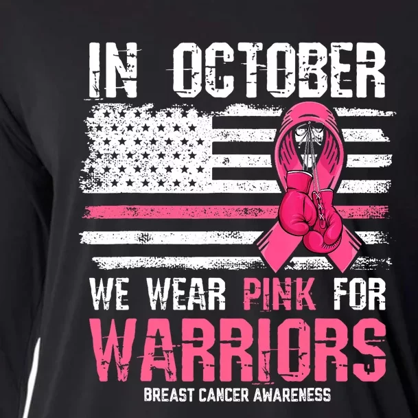 In October We Wear Pink For Warriors Breast Cancer Awareness Design Pink Ribbon Cooling Performance Long Sleeve Crew