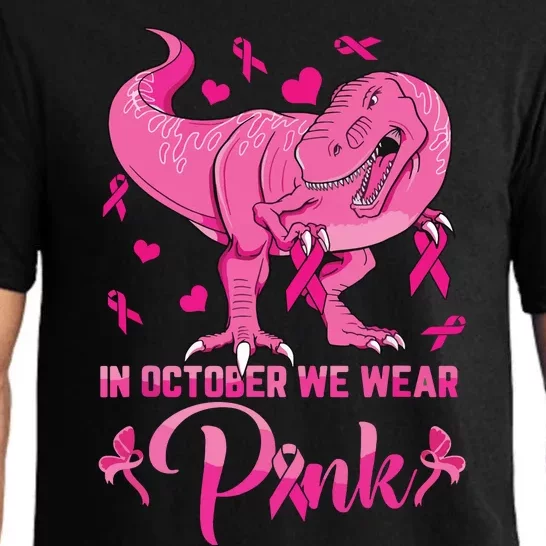 In October We Wear Pink Cute Dino Breast Cancer Kids Boy Pajama Set