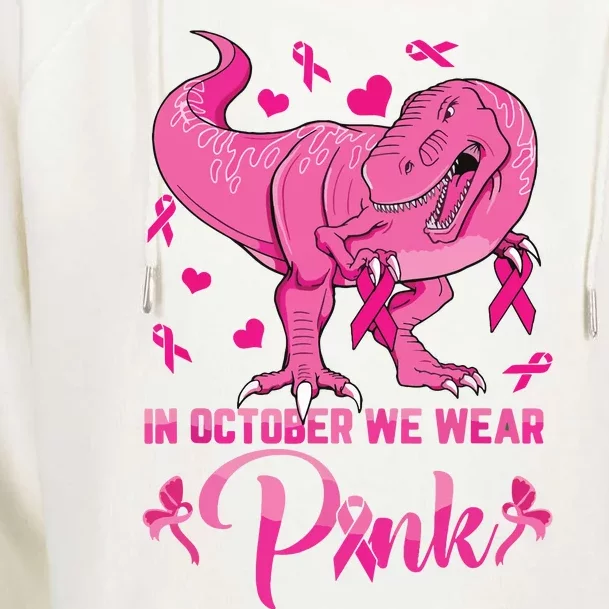 In October We Wear Pink Cute Dino Breast Cancer Kids Boy Womens Funnel Neck Pullover Hood