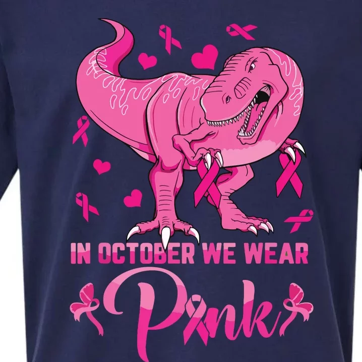 In October We Wear Pink Cute Dino Breast Cancer Kids Boy Sueded Cloud Jersey T-Shirt