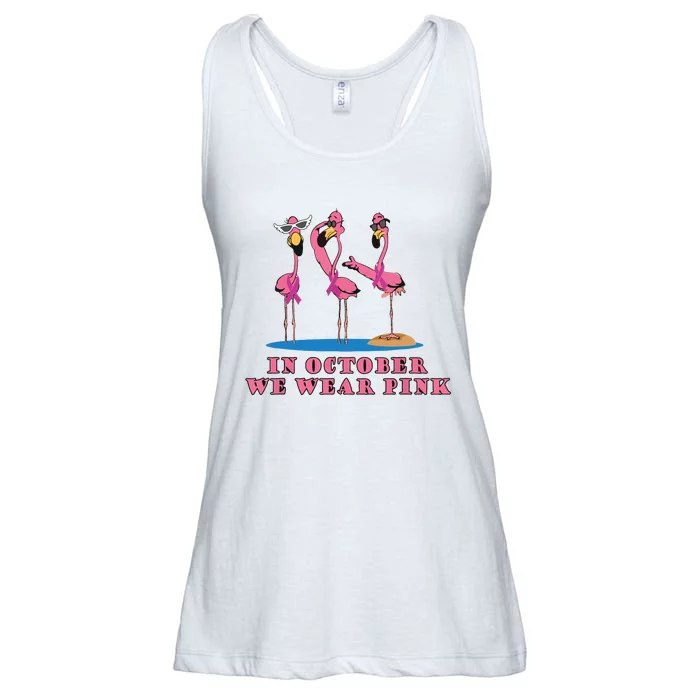 In October We Wear Pink Flamingos Breast Cancer Awareness Ladies Essential Flowy Tank