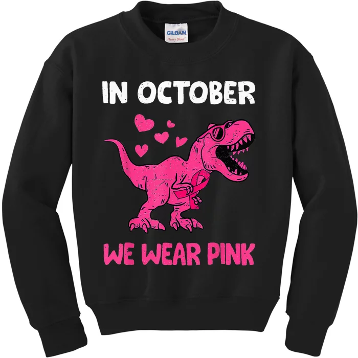 In October We Wear Pink Cute Dinosaur Breast Cancer Kids Sweatshirt