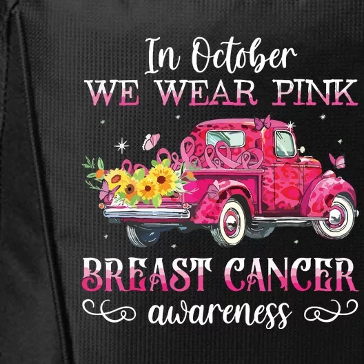 In October We Wear Pink Ribbon Leopard Truck Breast Cancer City Backpack