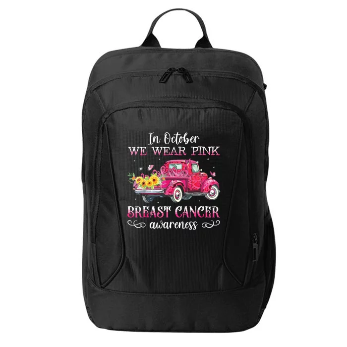 In October We Wear Pink Ribbon Leopard Truck Breast Cancer City Backpack