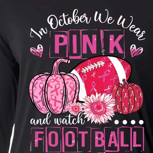 In October We Wear Pink Football Breast Cancer Awareness Cooling Performance Long Sleeve Crew