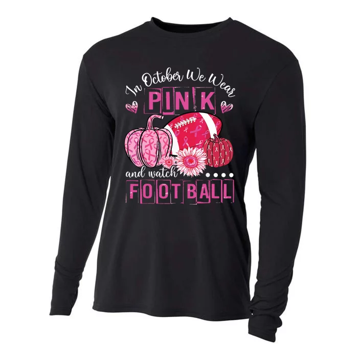 In October We Wear Pink Football Breast Cancer Awareness Cooling Performance Long Sleeve Crew