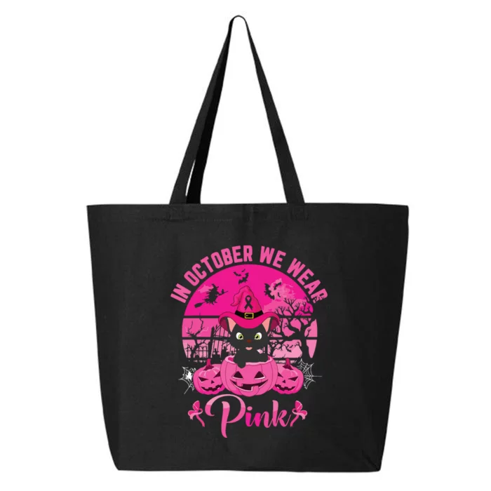 In October We Wear Pink Ribbon Cat Breast Cancer Halloween 25L Jumbo Tote