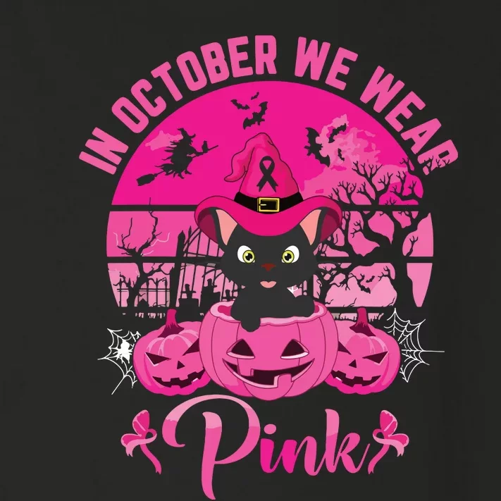 In October We Wear Pink Ribbon Cat Breast Cancer Halloween Toddler Long Sleeve Shirt