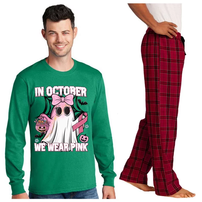 In October We Wear P.I.N.K Breast Cancer Awareness Ghost Long Sleeve Pajama Set