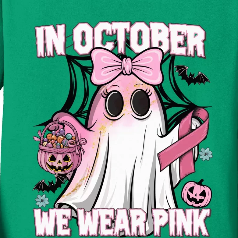 In October We Wear P.I.N.K Breast Cancer Awareness Ghost Kids Long Sleeve Shirt