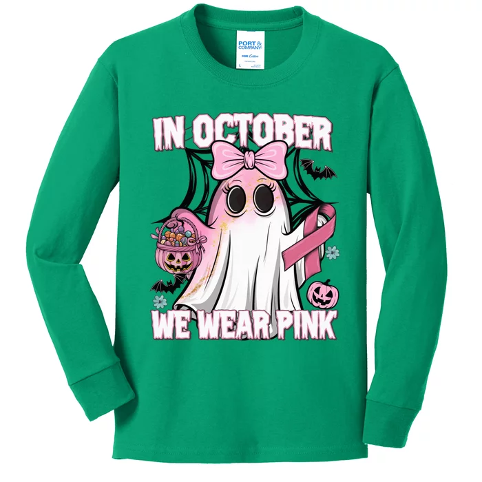 In October We Wear P.I.N.K Breast Cancer Awareness Ghost Kids Long Sleeve Shirt