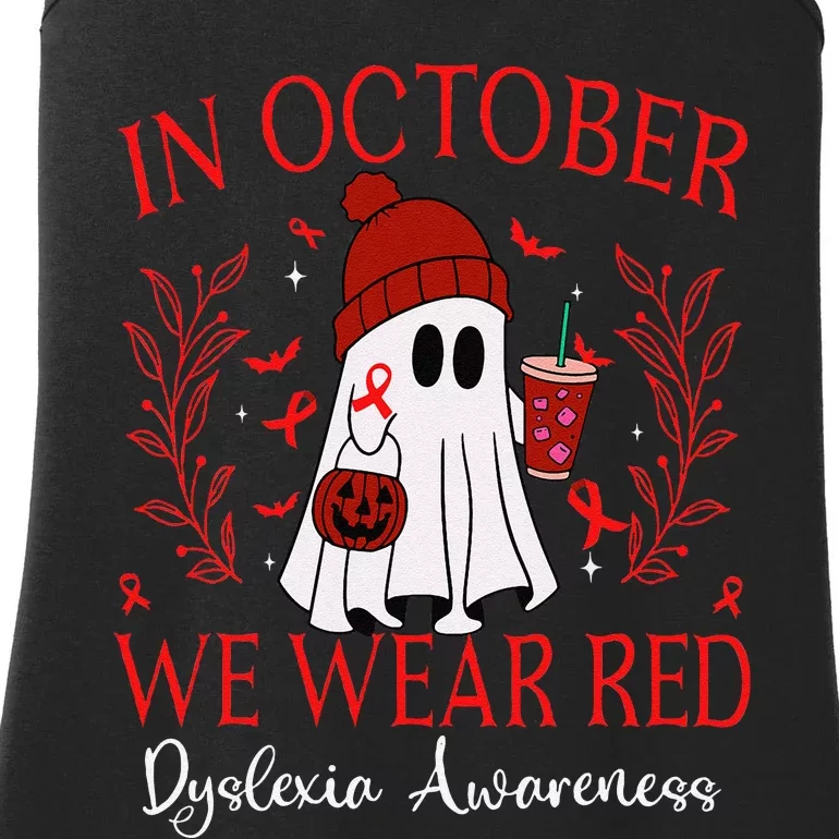 In October We Wear Red Ghost Halloween Dyslexia Awareness Ladies Essential Tank