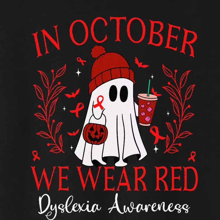 In October We Wear Red Ghost Halloween Dyslexia Awareness Women's Crop Top Tee