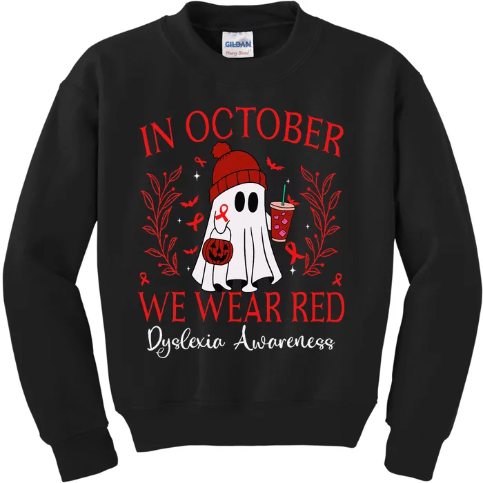 In October We Wear Red Ghost Halloween Dyslexia Awareness Kids Sweatshirt