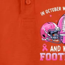 In October We Wear Pink And Watch Football Breast Cancer Dry Zone Grid Performance Polo