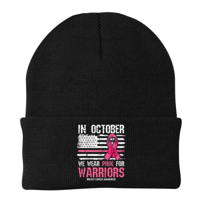 In October We Wear Pink For Warriors Breast Cancer Awareness Knit Cap Winter Beanie