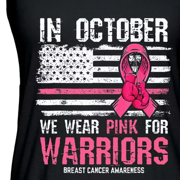 In October We Wear Pink For Warriors Breast Cancer Awareness Ladies Essential Flowy Tank