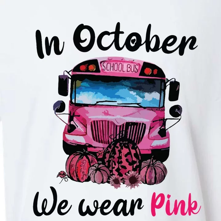 In October We Wear Pink School Bus Breast Cancer Sueded Cloud Jersey T-Shirt