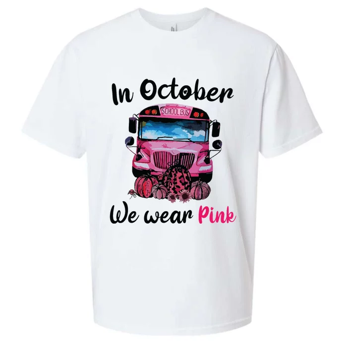 In October We Wear Pink School Bus Breast Cancer Sueded Cloud Jersey T-Shirt