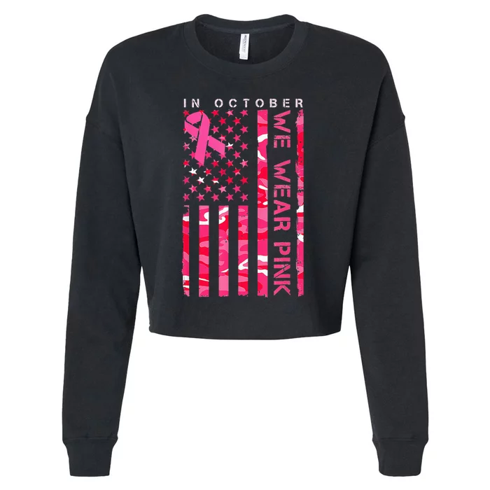 In October We Wear Pink Camo Breast Cancer Awareness Month Cropped Pullover Crew