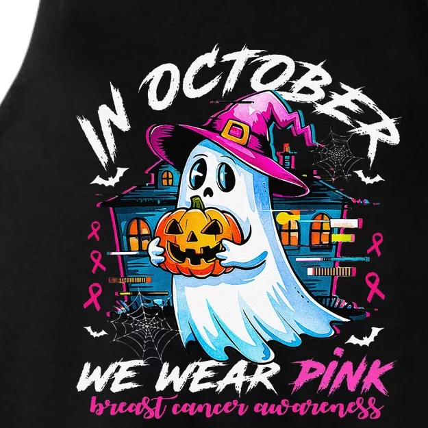 In October We Wear P.Ink With Ghost Breast Cancer Awareness Gift Ladies Tri-Blend Wicking Tank