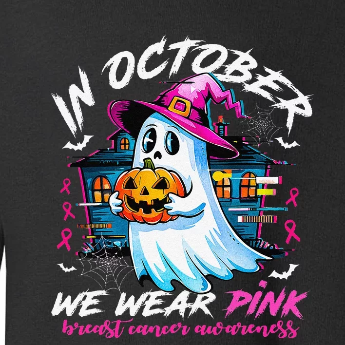 In October We Wear P.Ink With Ghost Breast Cancer Awareness Gift Toddler Sweatshirt