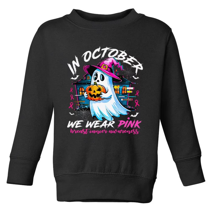 In October We Wear P.Ink With Ghost Breast Cancer Awareness Gift Toddler Sweatshirt