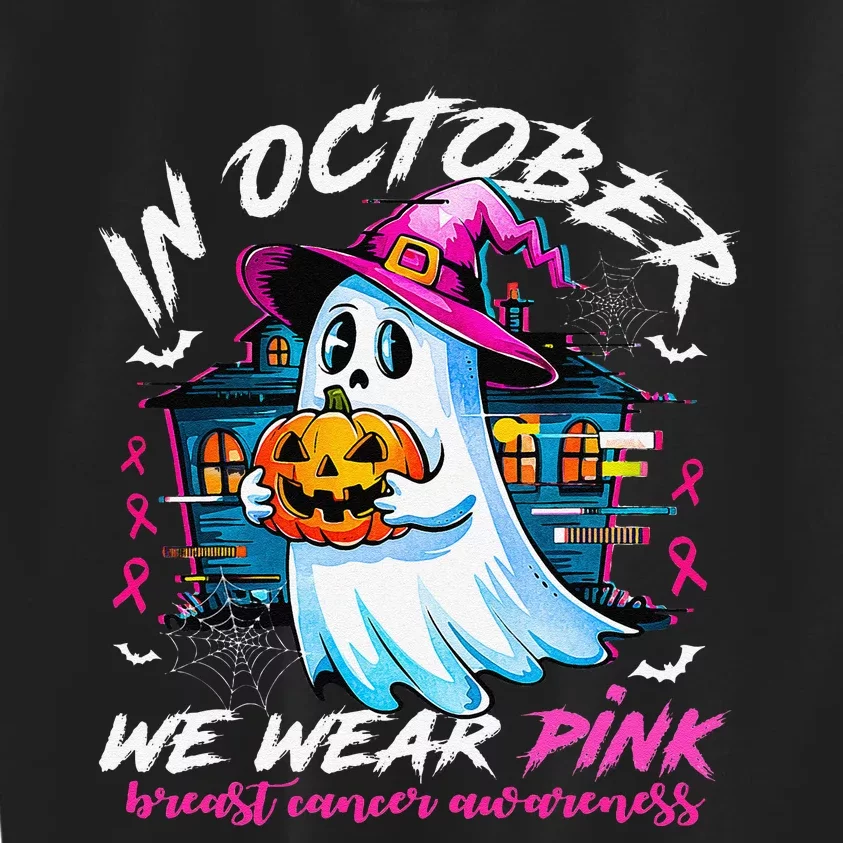 In October We Wear P.Ink With Ghost Breast Cancer Awareness Gift Kids Sweatshirt